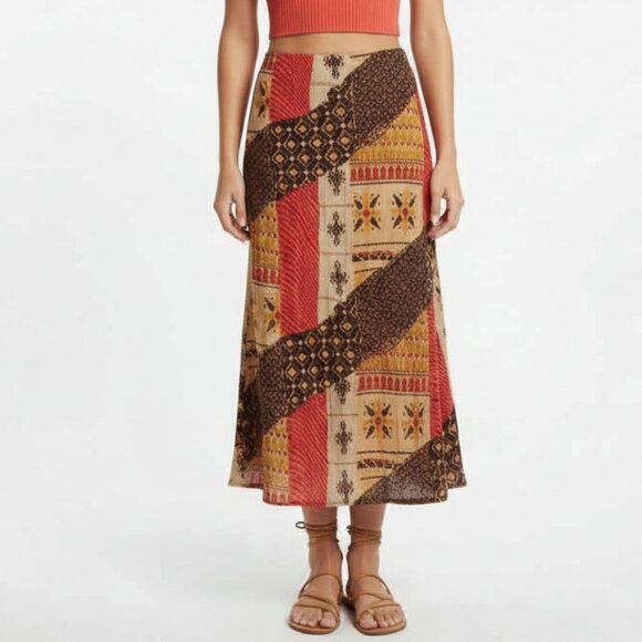 Chico's Vibrant Multi-Color Boho Style Faux Wrap Maxi Skirt Sz 1/M - Picture 4 of 5